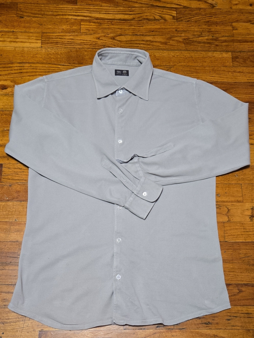 FEDELI de CORATO Italy Men's Gray Knit Cotton Pique Long Sleeve Shirt IT 54 XL